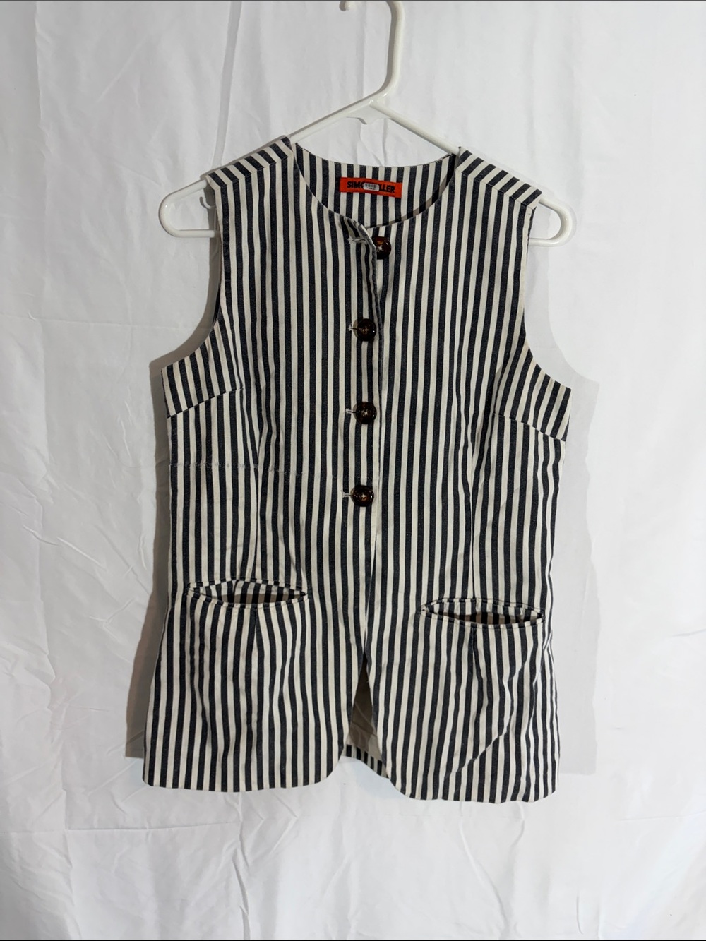 Simon miller Sleeveless Striped Button-Front Vest Jacket - Black & White - Picture 1 of 6